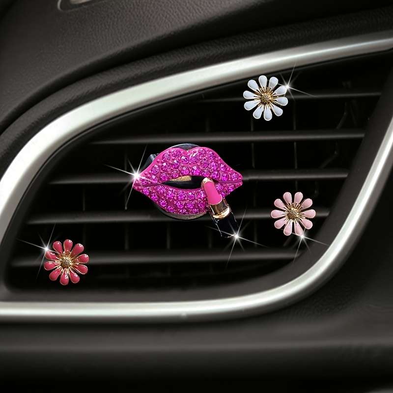 Car Interior Decor Items 4 Pieces 1 Large Red Lip  Add  2 White Flowers  Add  1 Large Red Flower