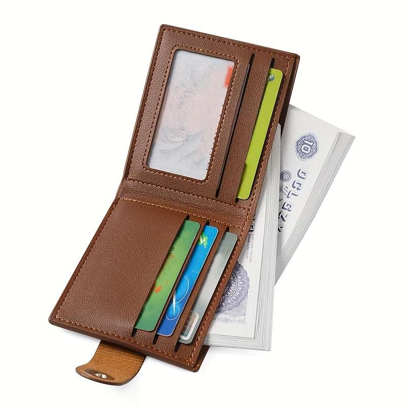 Sleek Faux Leather Boys' Wallet With Magnetic Snap Closure Stylish Brown Billfold