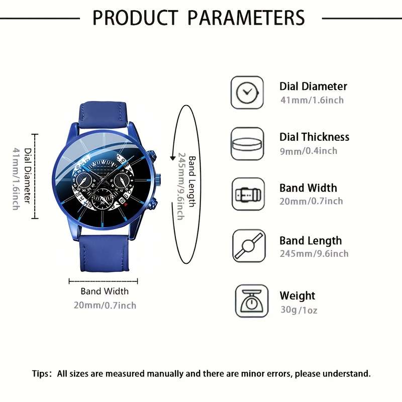 3Pcs Premium Men Business Style Wristwatch Versatile Bracelet Set Perfect Black
