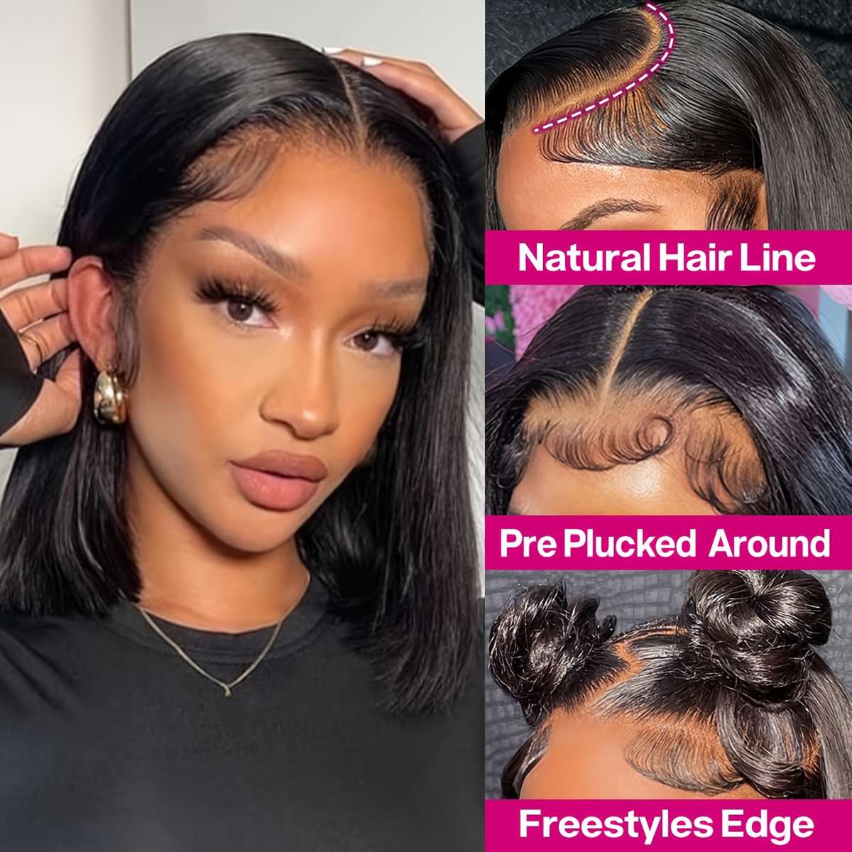 Black Womens Wigs Hair Length 20.32Cm