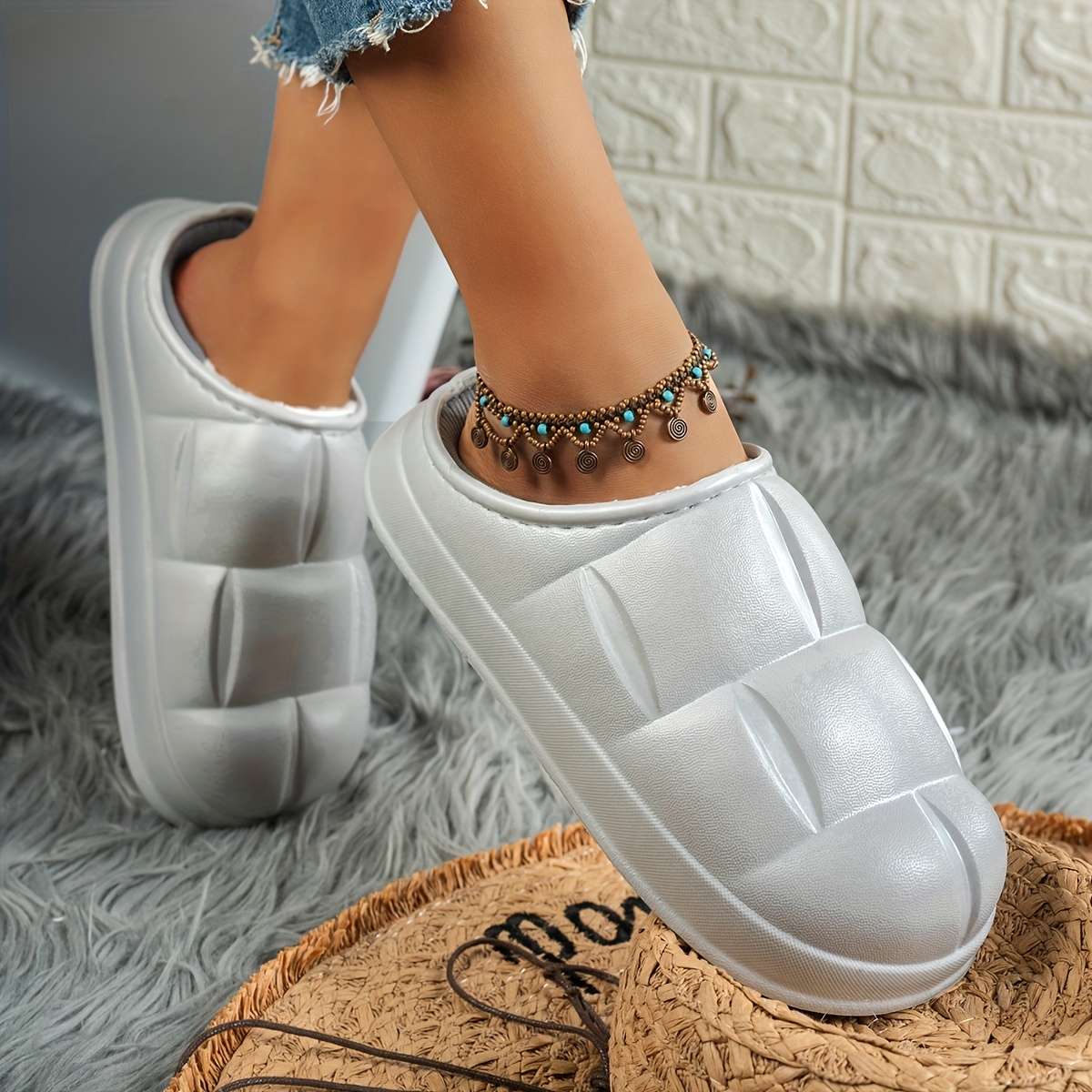 Cotton Slippers Color White Sizeuk 6.5-7