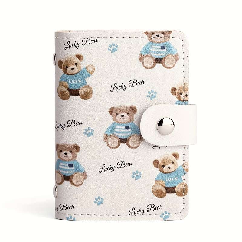 Cute Bear Design Women'S Credit Card Walletcompact With Multiple Slots Id Drivers License Hol