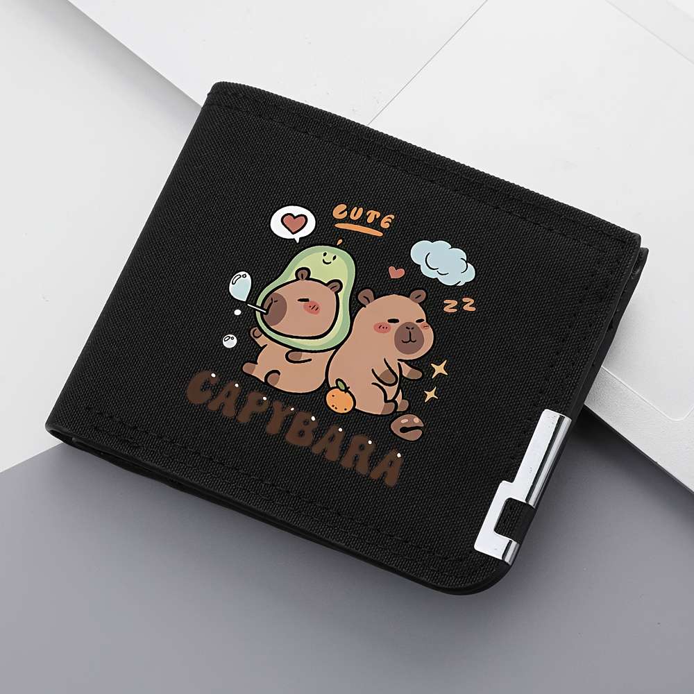1pc DEABOLAR Cute Capybara Print Canvas Bifold Wallet for Men Lightweight Multi-Function Credi