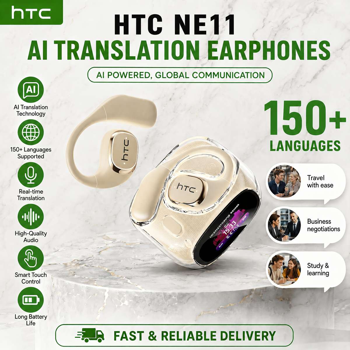 Headset 2 Beige Earphones  Earphone Case  Global Real Time Translation