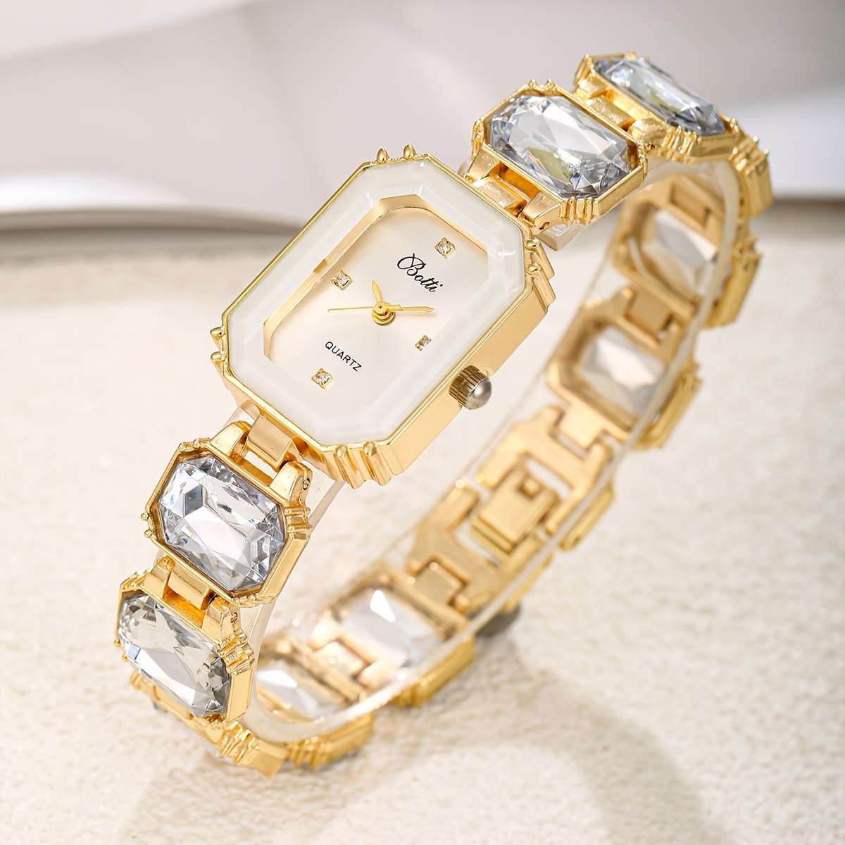 4Pcs Women Watch Square Alloy Case Bracelet Paired Tulip
