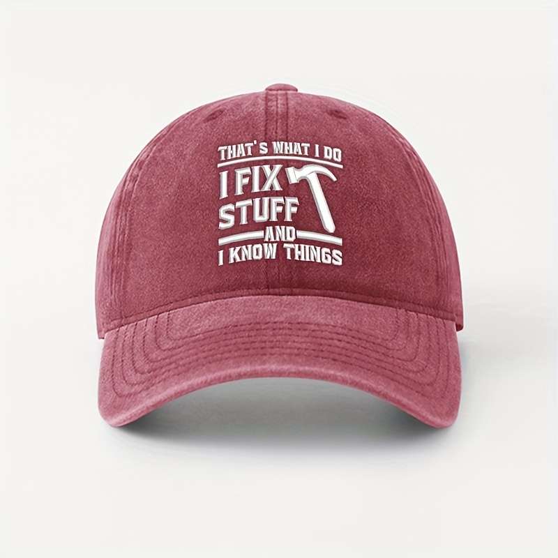 Unisex Cotton Baseball Cap with I FIX STUFF Embroidery Lightweight Breathable Adjustable