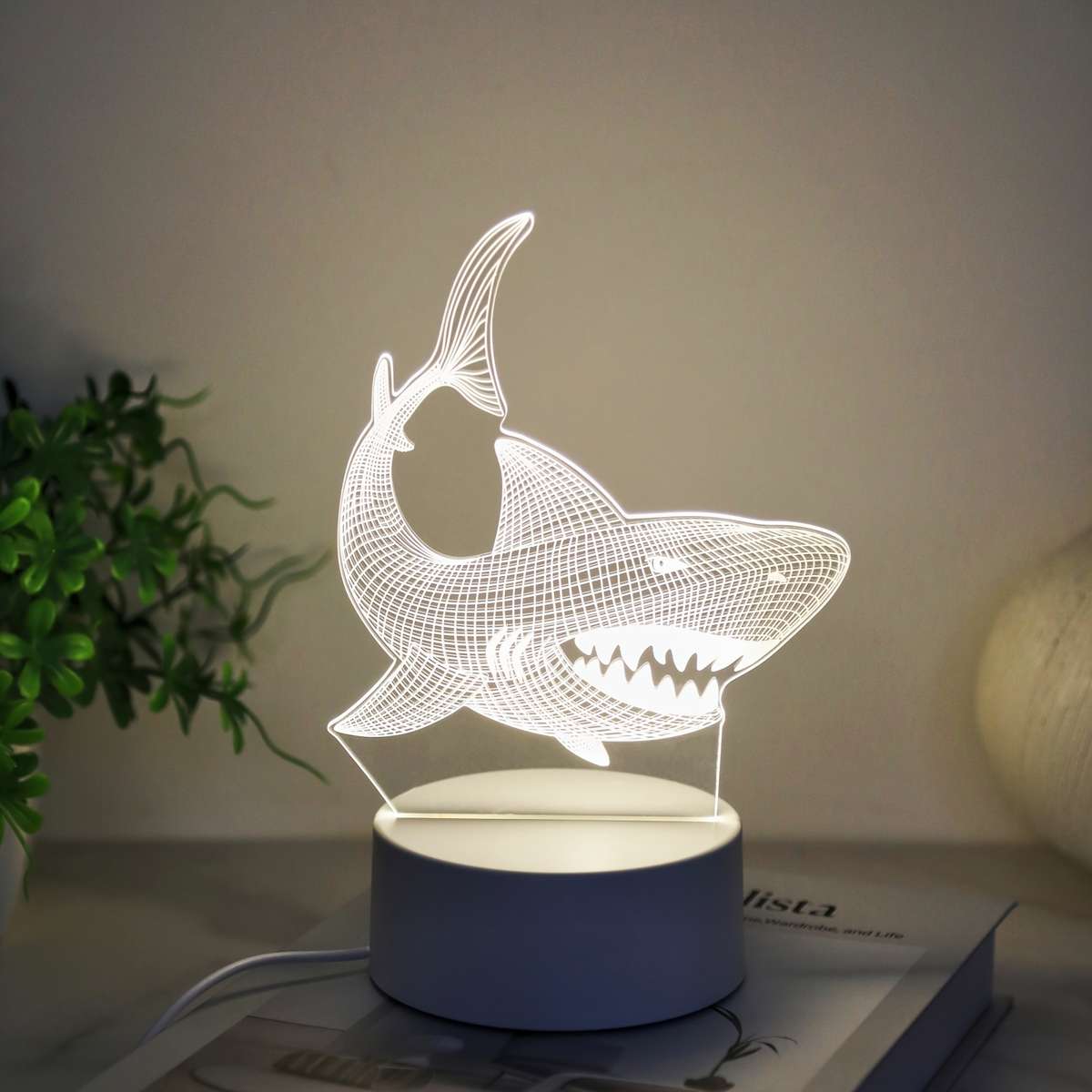 Night Light Style  Shark 3D Night Light Usb Plugin Single Color Warm Light No Switch