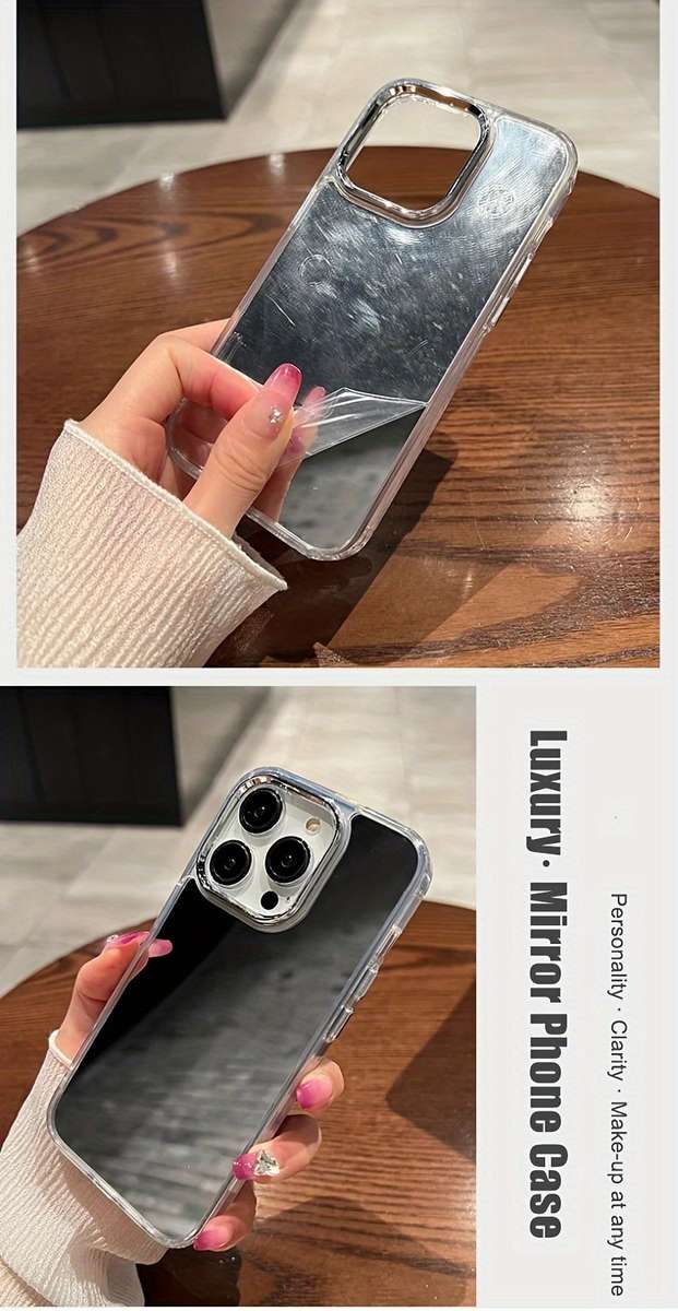 1Pc Silvery For iPhone 16 Makeup Mirror Phone Case
