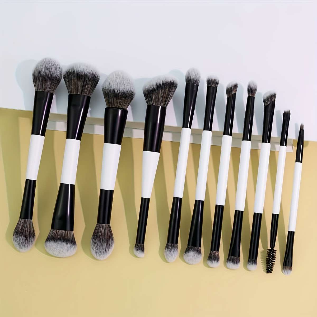 Makeup Brush Set Color Black And White Doubleended 3Pack