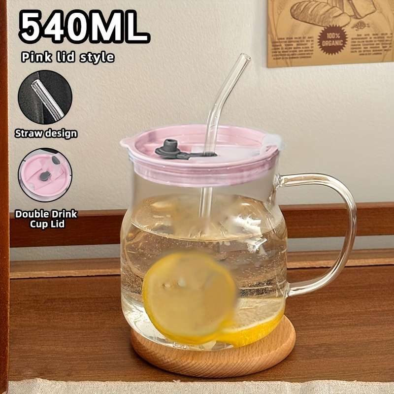 Water Cup Color Belly Cup   Blue Lid   Glass Straw
