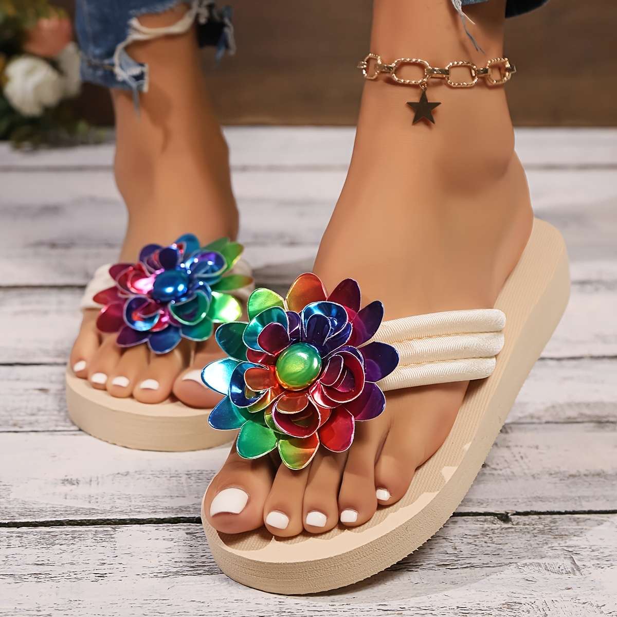 Ladies Summer Flip Flops Multicolor Uk 7