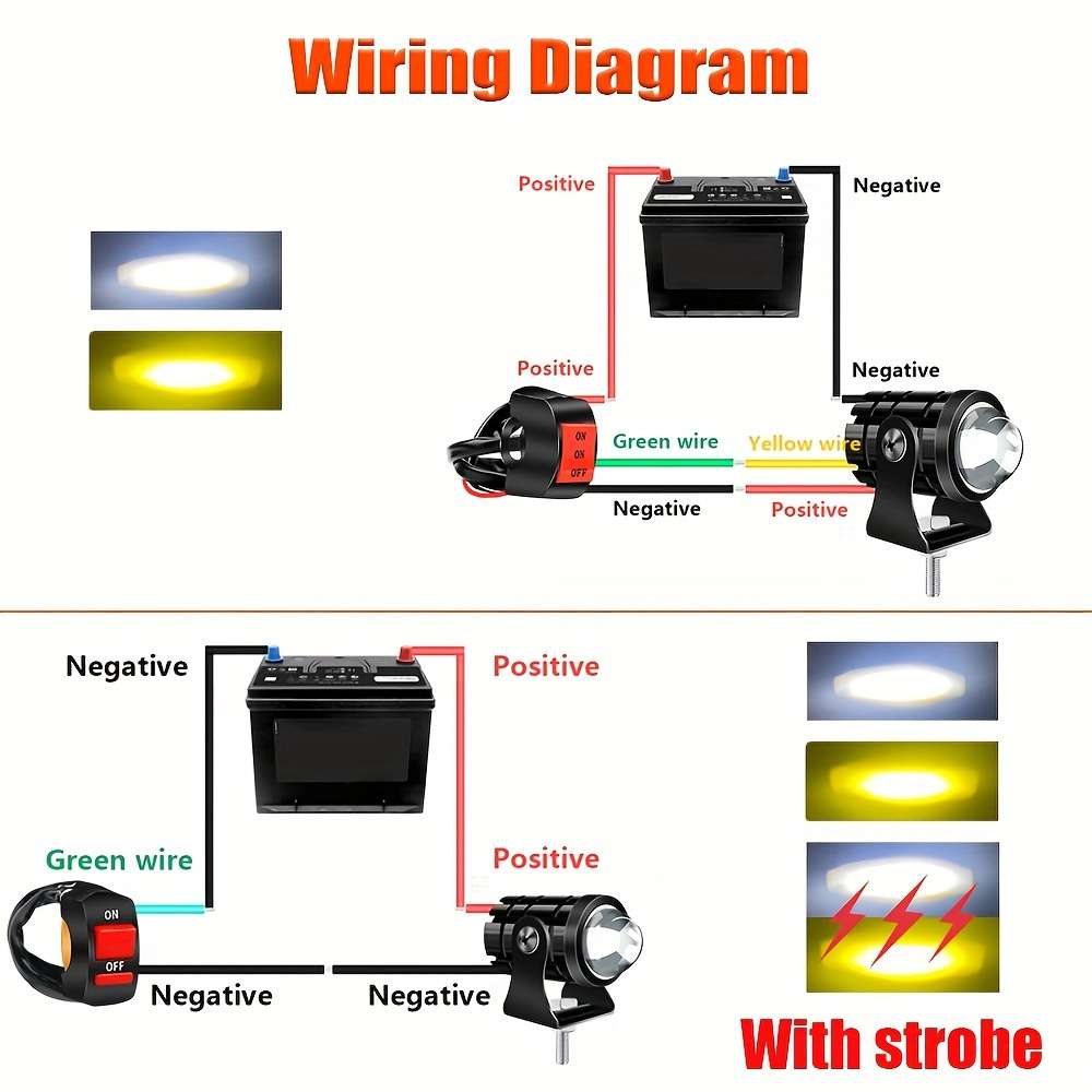 2Pcs High Low Beam Adjustable LED Dual Color Spotlight