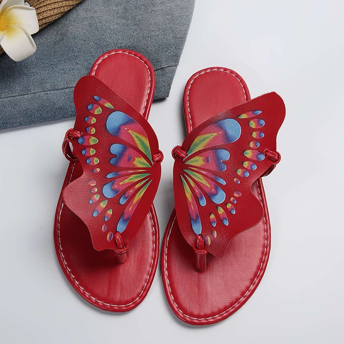 Ladies Summer Flip Flops Red Uk 7.5