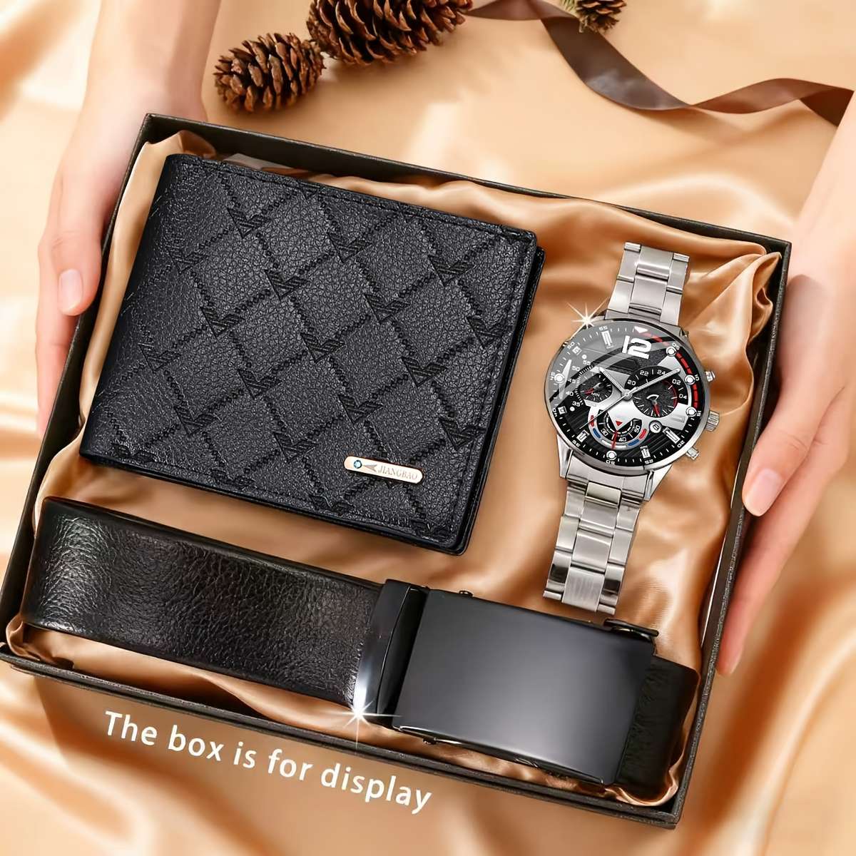 3Pcs Premium Men Watch Wallet Belt Set Luxury Matching With Watch