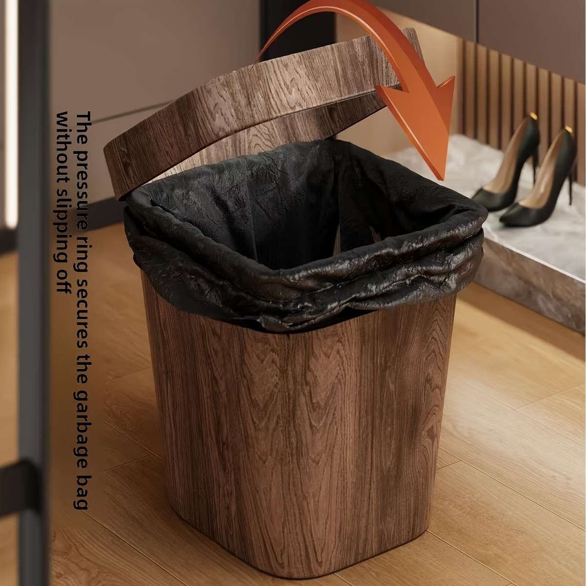 Garbage Can Color Press Ring Wood Grain 7L