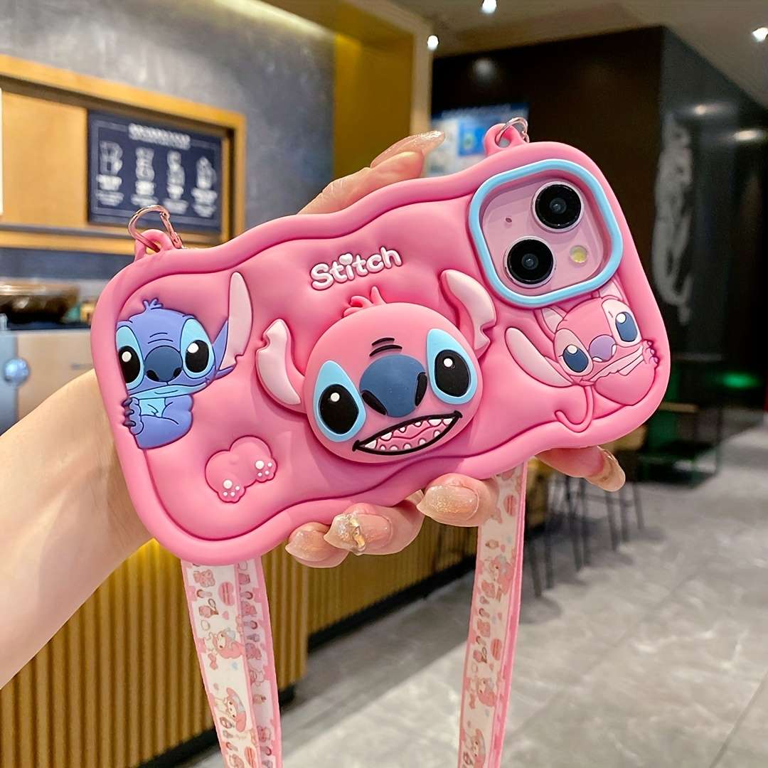 1Pc Pink Red Color For iPhone 14 Plus Vibrant Stitch 3D Phone Case