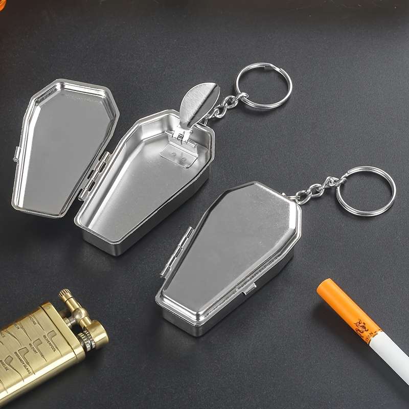 Portable Metal Coffin Shaped Ashtray Keychain Mini Hexagonal Design Durable