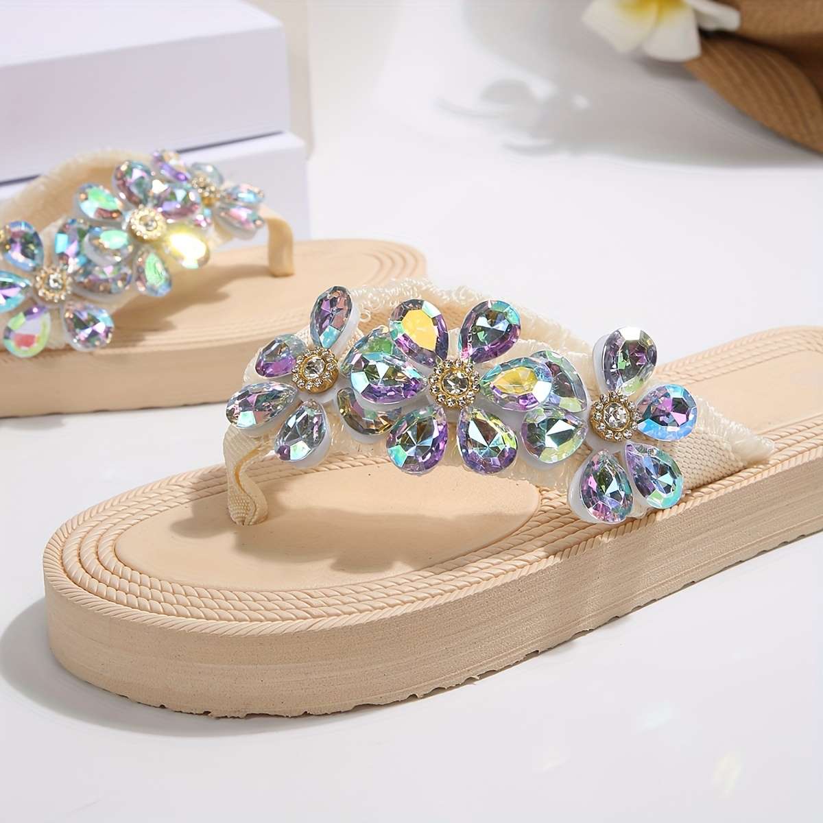 Ladies Summer Flip Flops Beige Uk 5
