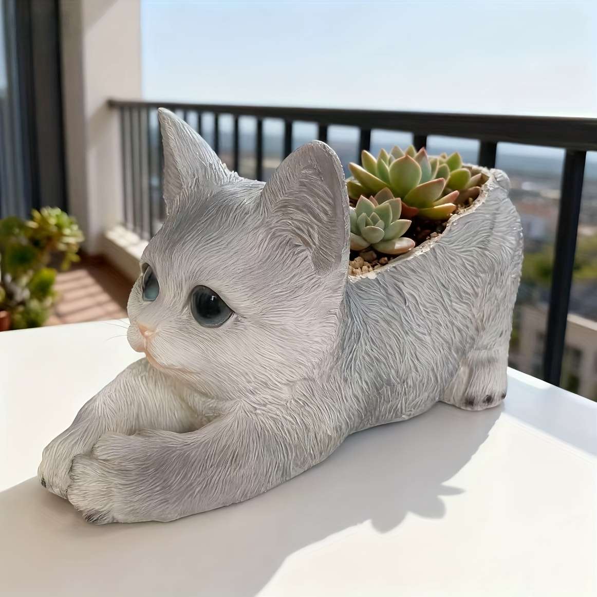 Flowerpot Color Lying Cat Gray