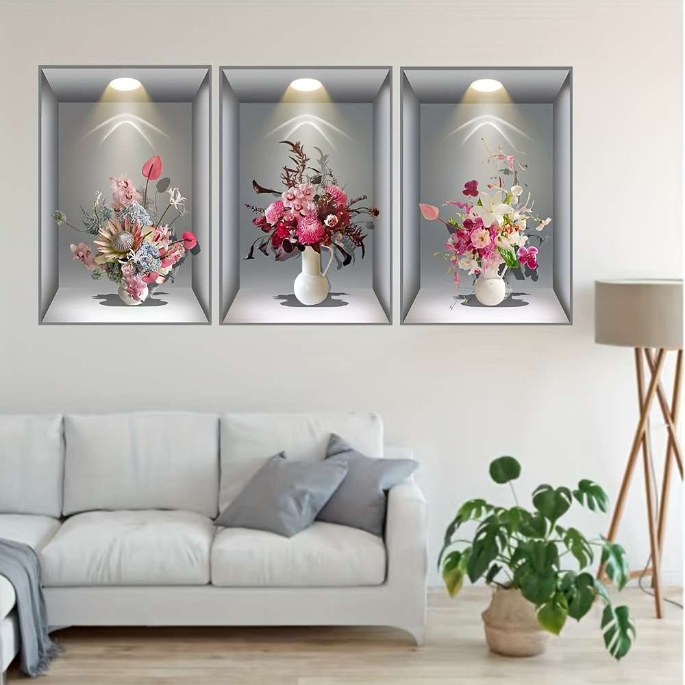 3Pcs Artistic Set Simulated Green Plant Wall Stickers Self Adhesive Wall Art