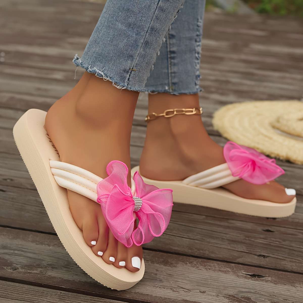 Ladies Summer Flip Flops Bright Pink Color Uk 5