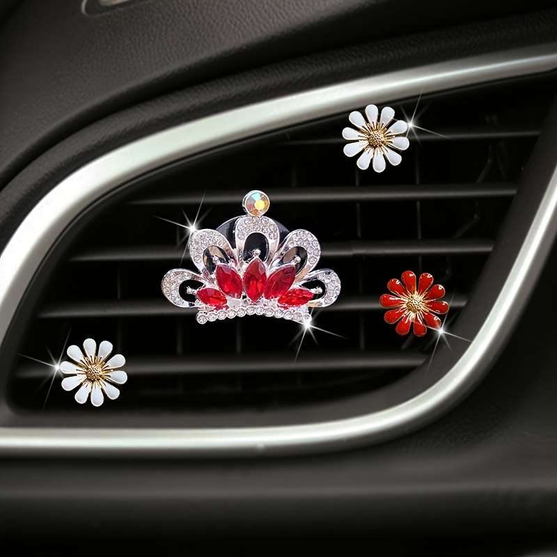 Car Interior Decor Items 4 Pieces 1 Large Red Crown  Add  2 White Flowers  Add  1 Large Red Flower