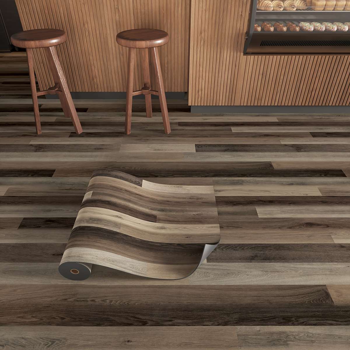Self Adhesive Floor Stickers Dark And Light Wood Grain 2 Rolls Covers 2.4 Square Meters
