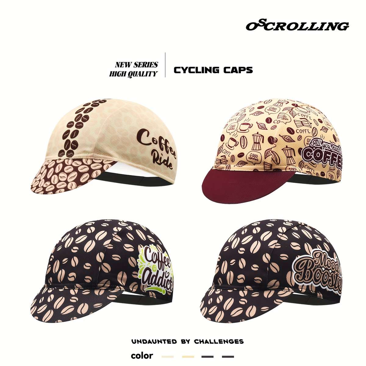 1pc Oscrolling Cycling Cap with Coffee Beer Designs Quick-Dry Breathable Mesh Back Moisture-W