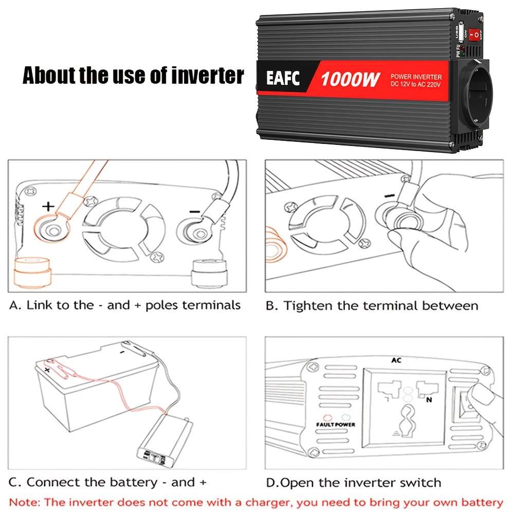 Efficient Eafc 1000W Peak Power Inverter Charger Converter 500W For Outdoor