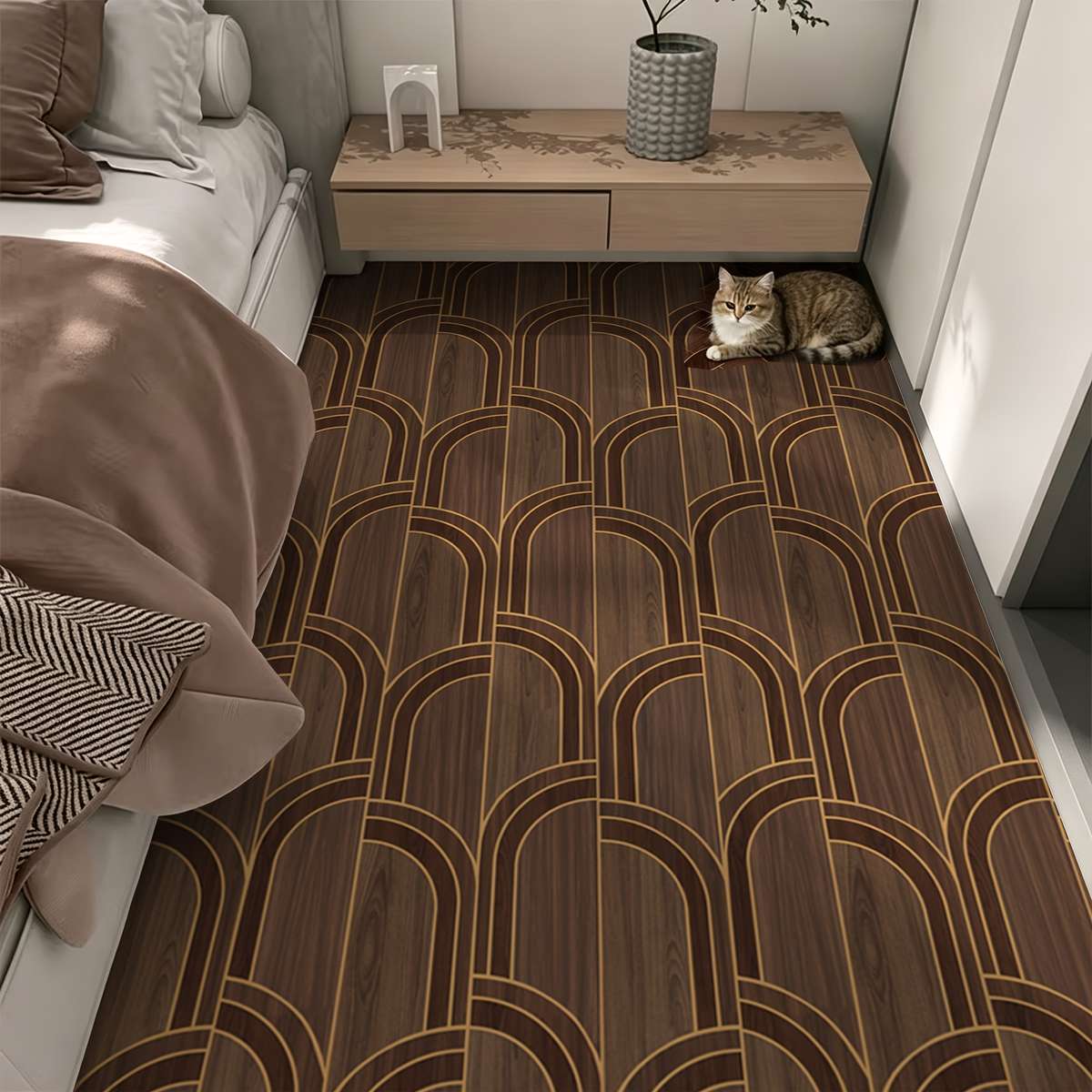 Self Adhesive Floor Stickers 40*120Cm Golden Edged Wood Grain