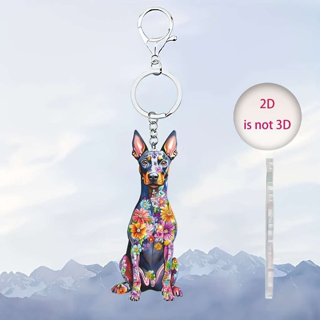 Exquisite 2d Flat Colorful Doberman Keychain Vibrant Acrylic Pendant For Keys