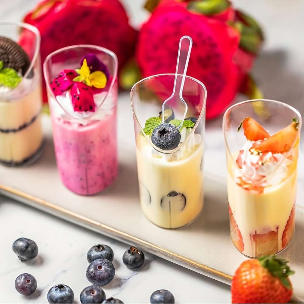 100pcs Clear Plastic Mini Tasting Spoons for Desserts Ice Cream Cake Jelly Pudding Smooth