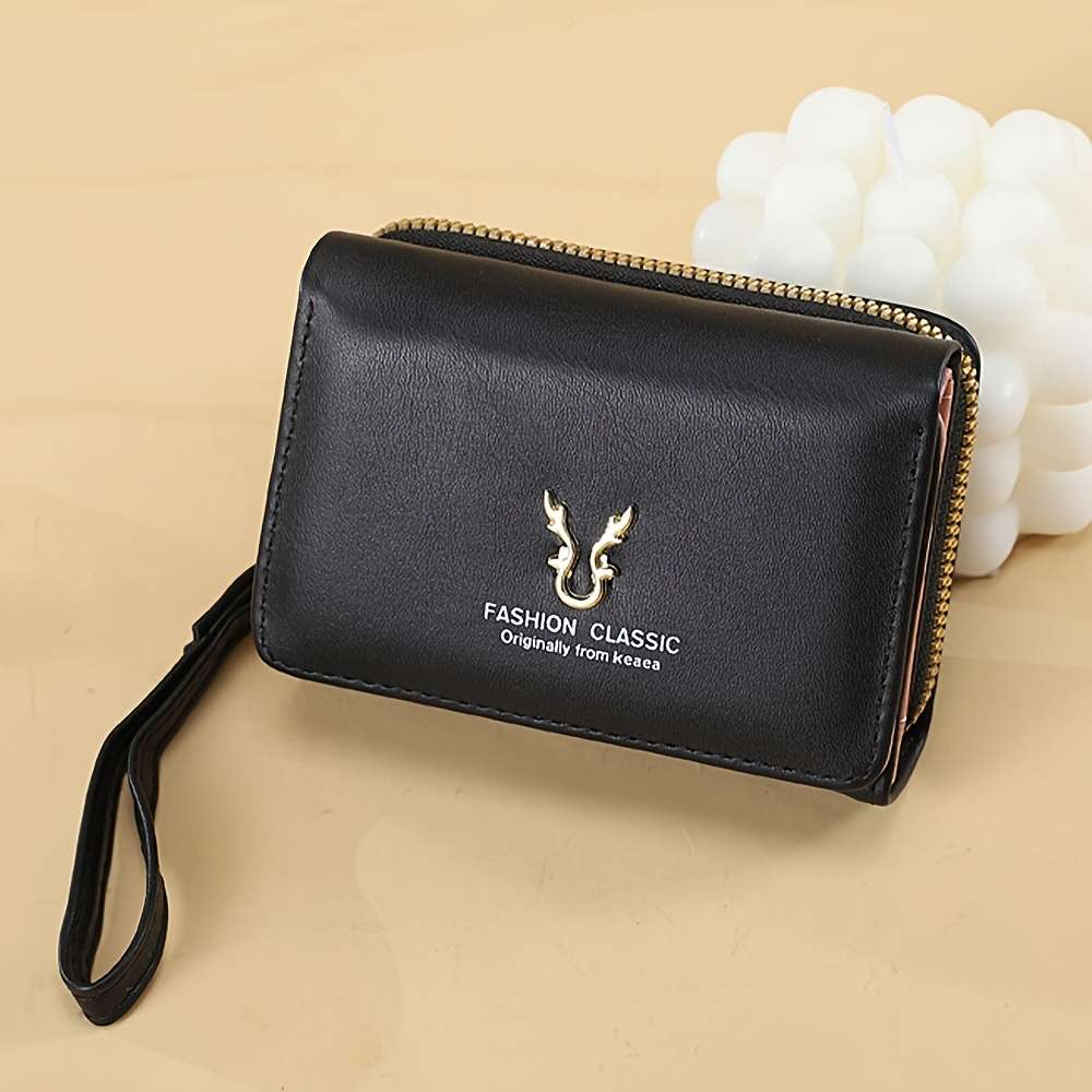 Compact Women'S Wallet With A Short Zipper Featuring Three Folds And Ample Space Designed Wit