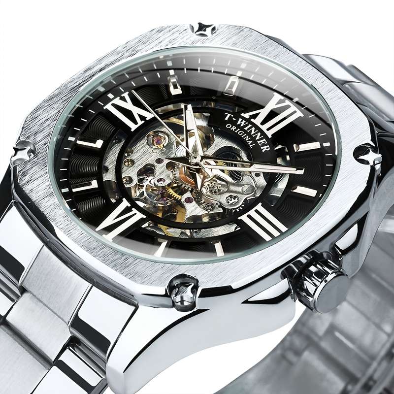 Men Fashion Square Skeleton Automatic Mechanical Watch For Men Luminous