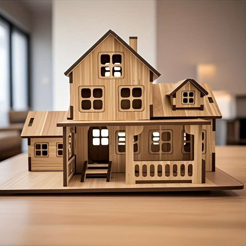 Building Toy Architectural Model Toy Set Color Warm Cabin [Laser Bamboo Version]