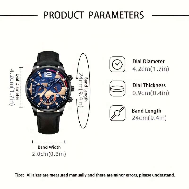 4Pcs Men Luxury Analog Watch Jewelry Suite With Calendar Quartz Movement
