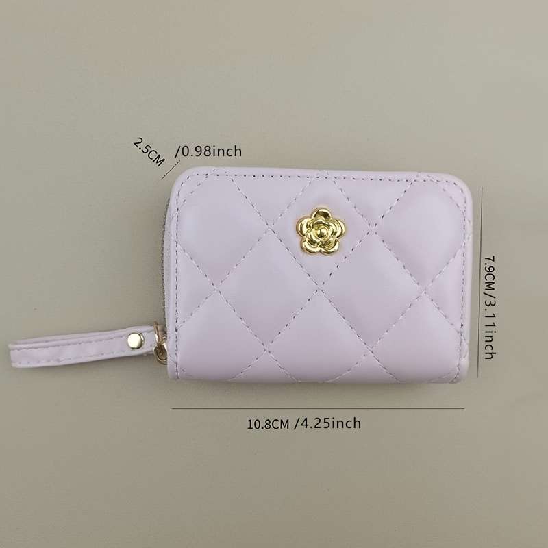 Elegant Pink Quilted Women'S Wallet With Golden-Tone Accentsslim Multi-Function Clutch Purse