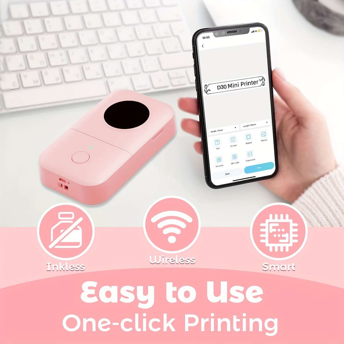 Printer Color Pink  2 Rolls Of Labels