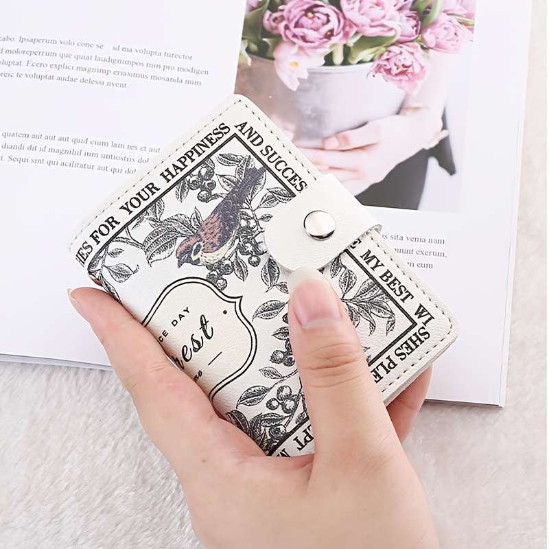 Elegant Large Capacity Card Holder Faux Leather Bi-Fold Wallet With Snap Closure Multi-Car