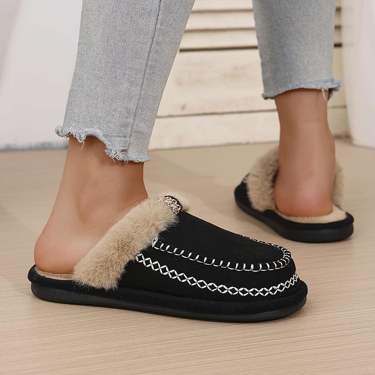 Cotton Slippers Color Black Sizeuk 6.5-7