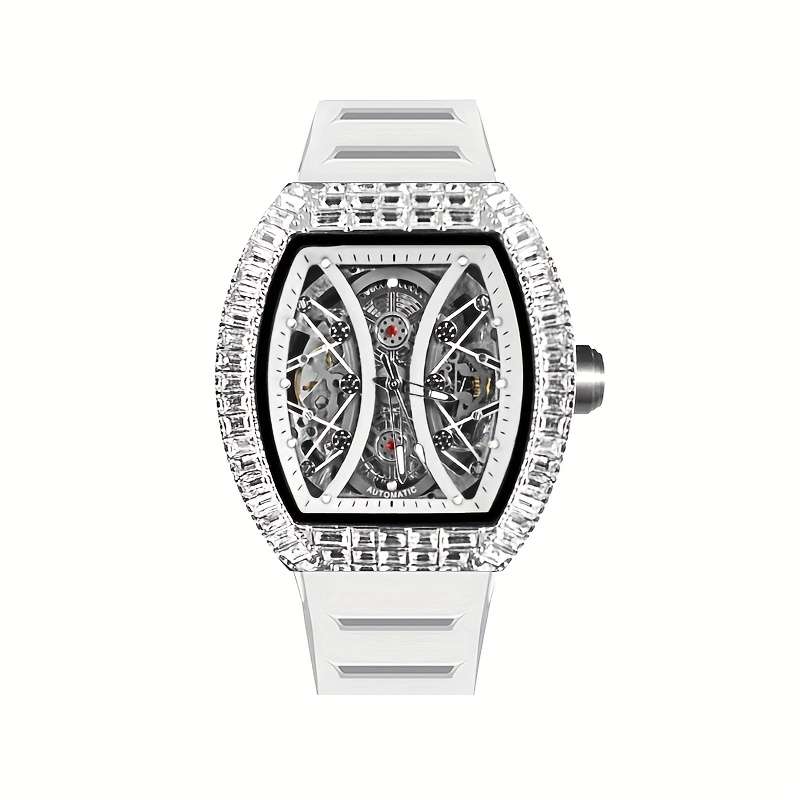 Luxury Tevise Mens Automatic Mechanical Watch Skeleton Tonneau Case