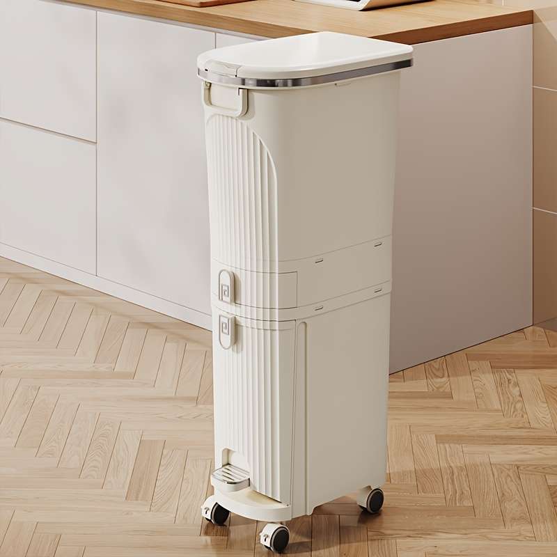 Garbage Can Color Milky White Model2 Layers 11 Wheels * 4 With Partition Height 73.5Cm28.94In