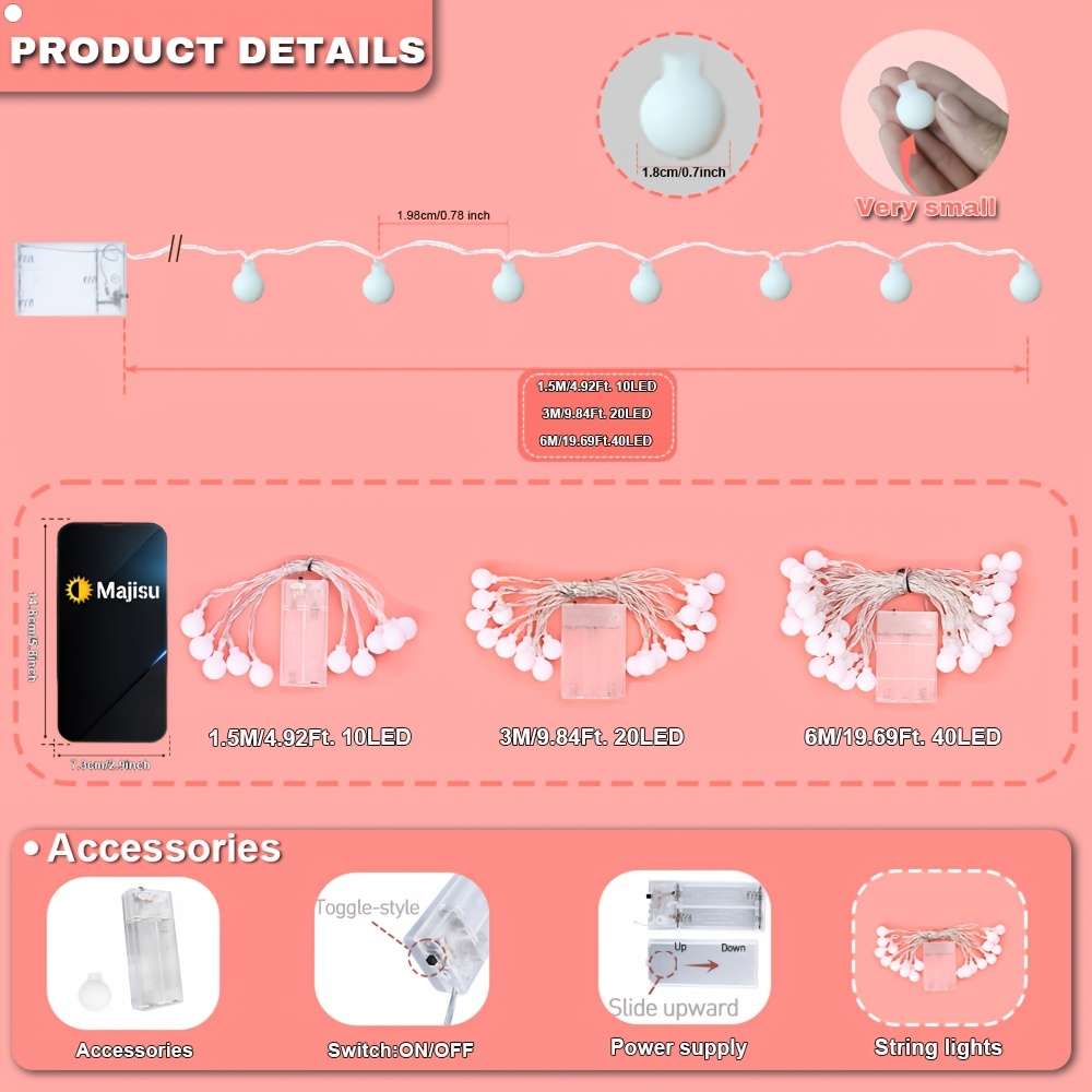 10 Led Small Ball String Lights 3M White