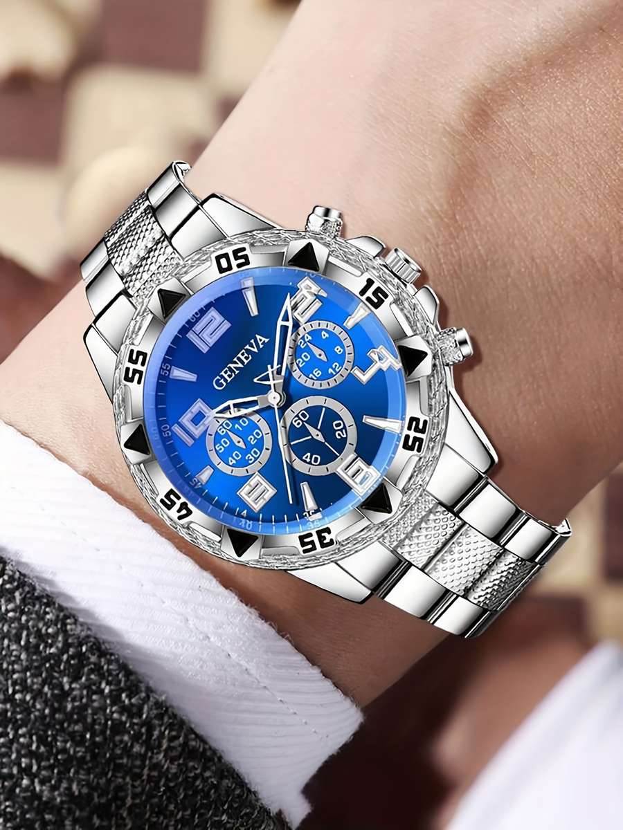 3Pcs Men Silvery Stainless Steel Watch Strap Fashionable Luxurious Mixed Silvery