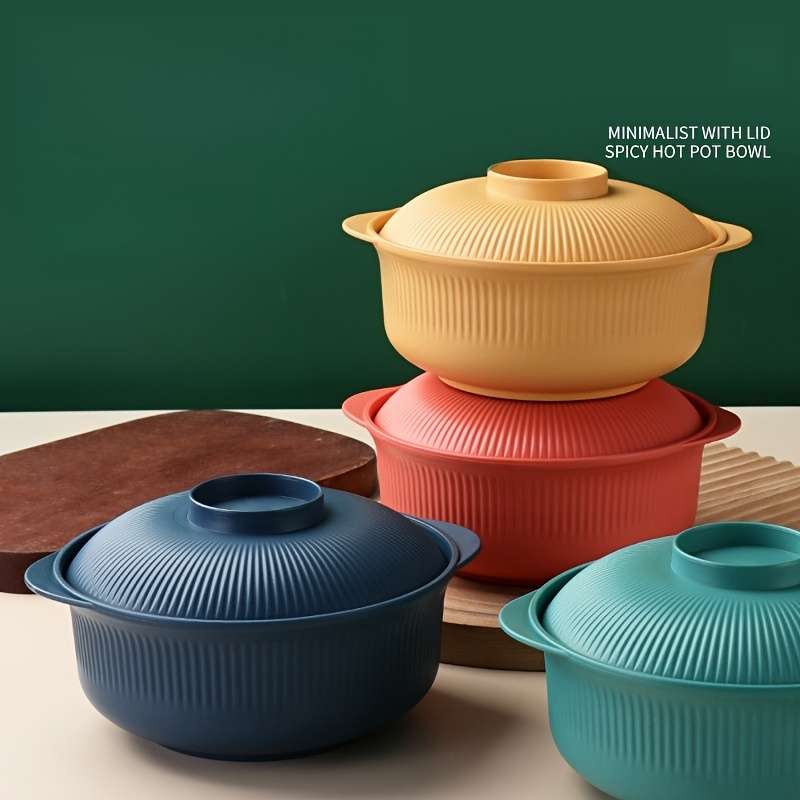 Four Basic Solid-Color Striped Round Casserole Bowls