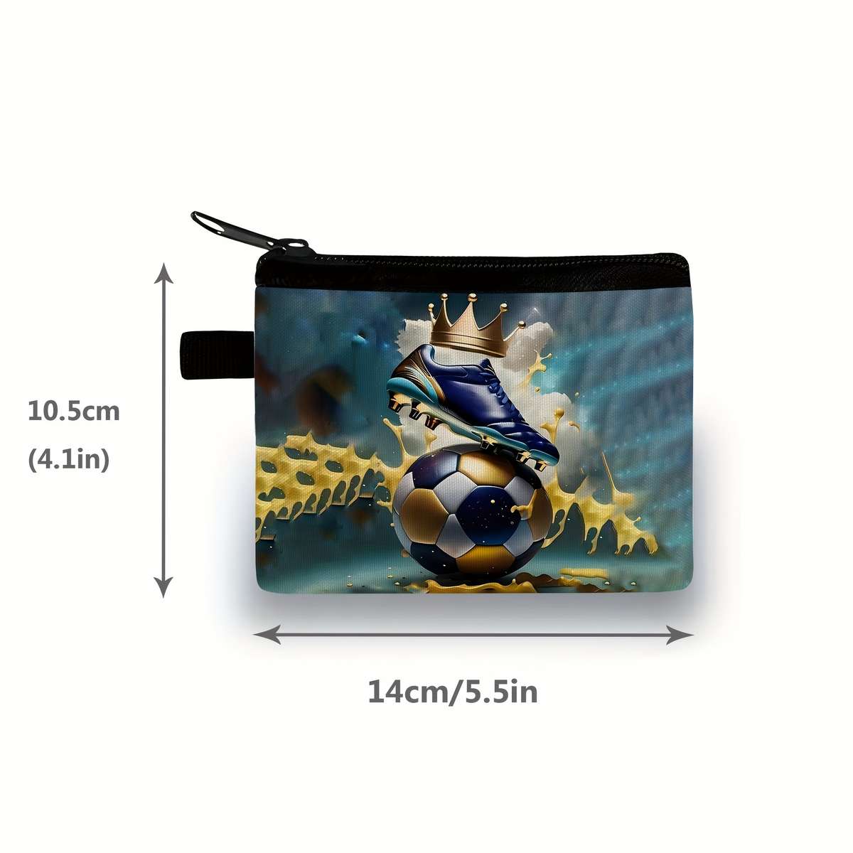 Soccer Crowned Ball Printed Polyester Coin Purse Neutral Style Durable Hand Washable No Edg