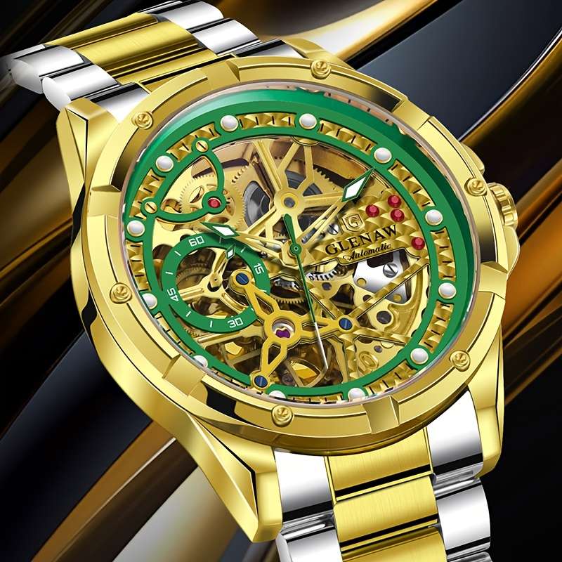 Classic Glenaw Men Automatic Mechanical Watch With Skeleton Self Winding