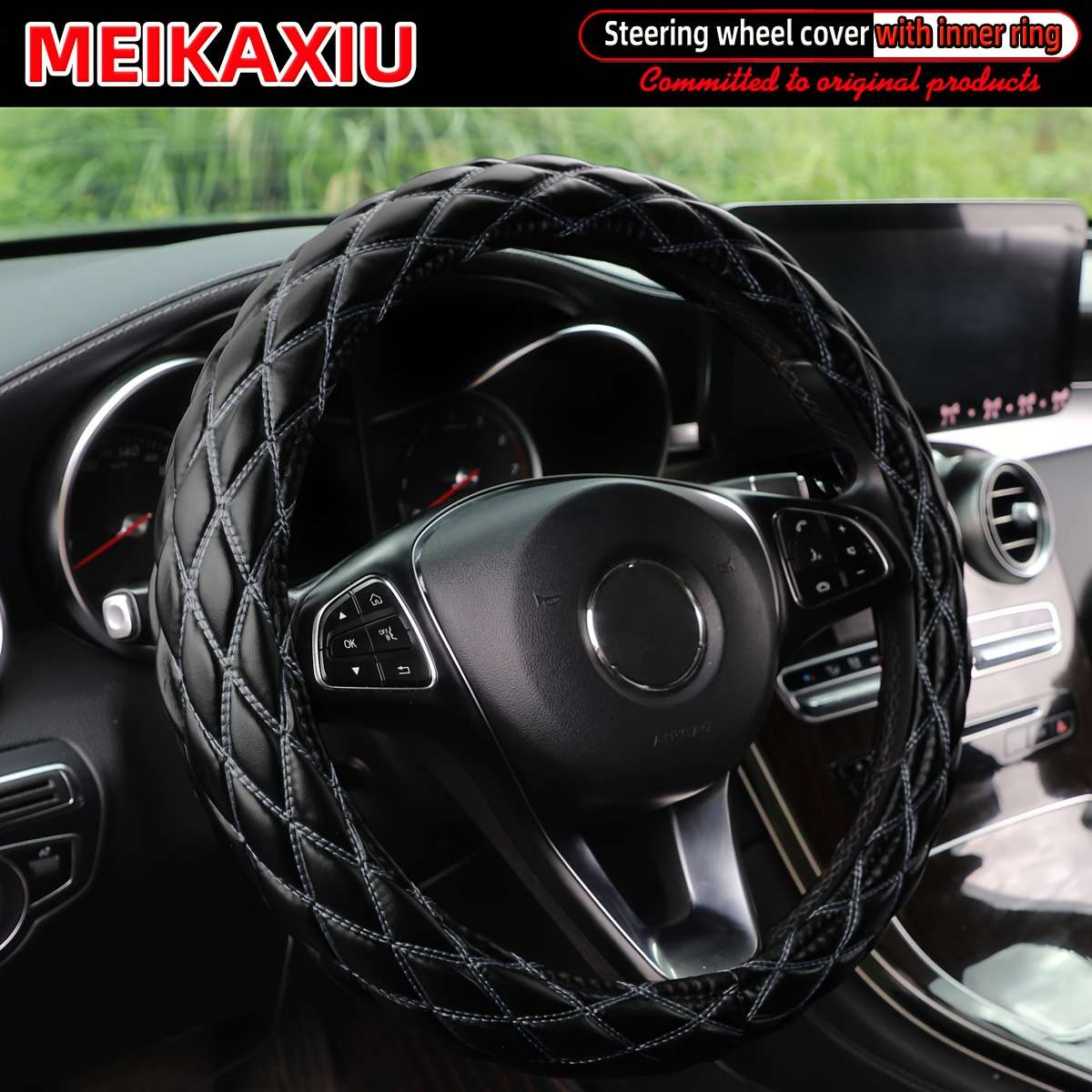 Car Steering Wheel Cover Black Blue Model 36Cm(14.17Inch)/38Cm(15Inch)