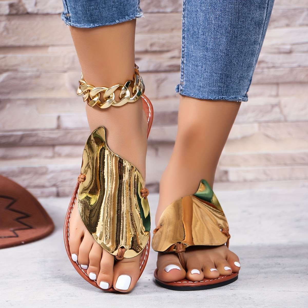 Ladies Summer Flip Flops Reddish Brown Uk 7.5