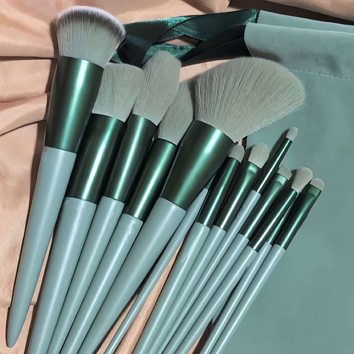 Makeup Brush Set Color Green15Pcs